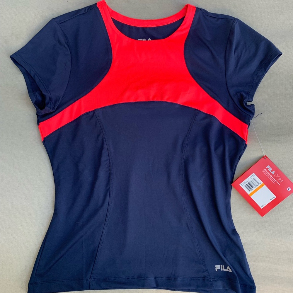 FILA NWT women small practice crew short sleeve shirt blue pink soccer athletic